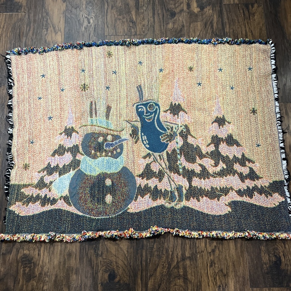 Rare‎ Mr Peanut Throw Blanket Planters Christmas Snowman Woven Tapestry 46 X 34 - Picture 3 of 7